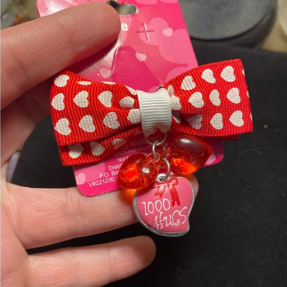Vintage Red Bow with Heart Brooch